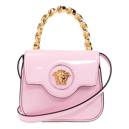 Versace La Medusa Pink Patent Leather Mini Top Handle Crossbody Bag
