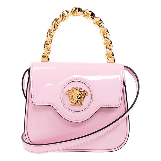 Versace La Medusa Pink Patent Leather Mini Top Handle Crossbody Bag