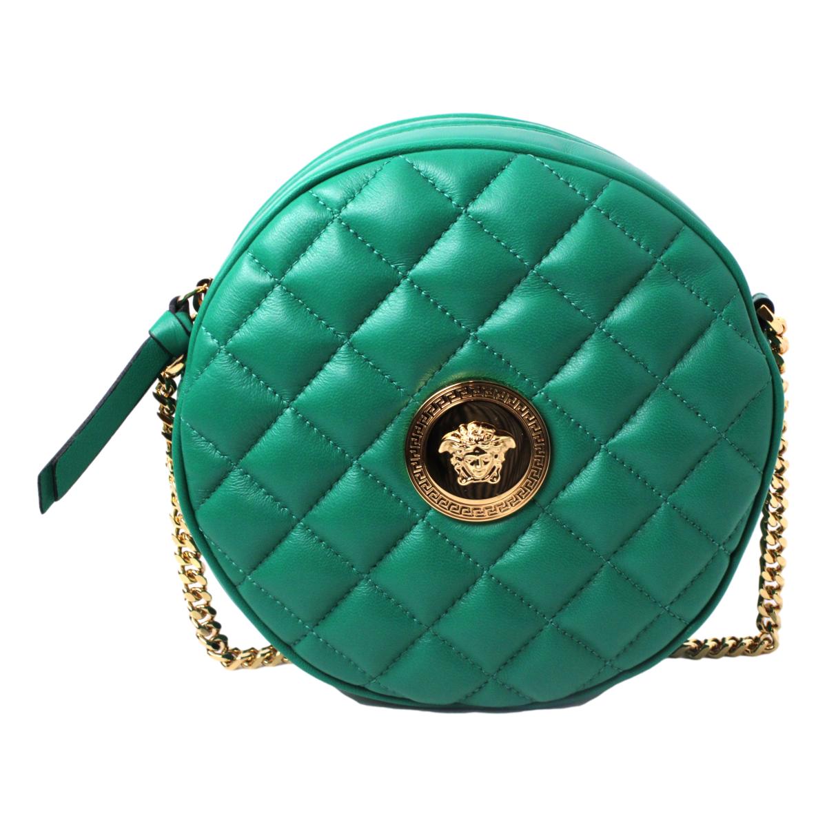 Versace La Medusa Round Quilted Leather Green Shoulder Bag 1002866