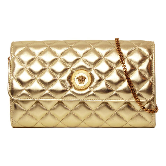 Versace Metallic Gold Leather Medusa Chain Wallet Bag