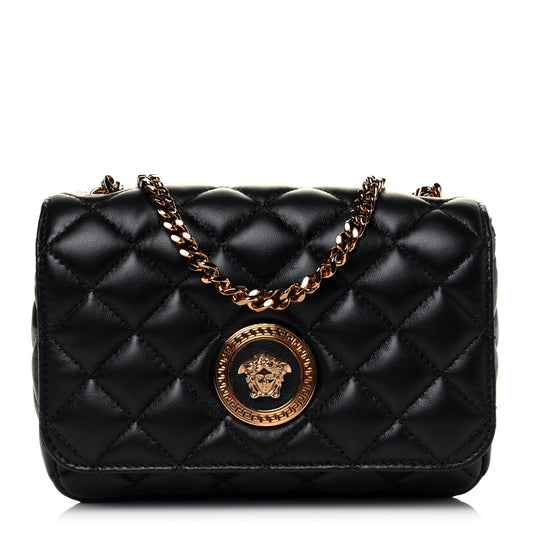Versace Medusa Nappa Quilted Black Leather Chain Crossbody DBFI163S