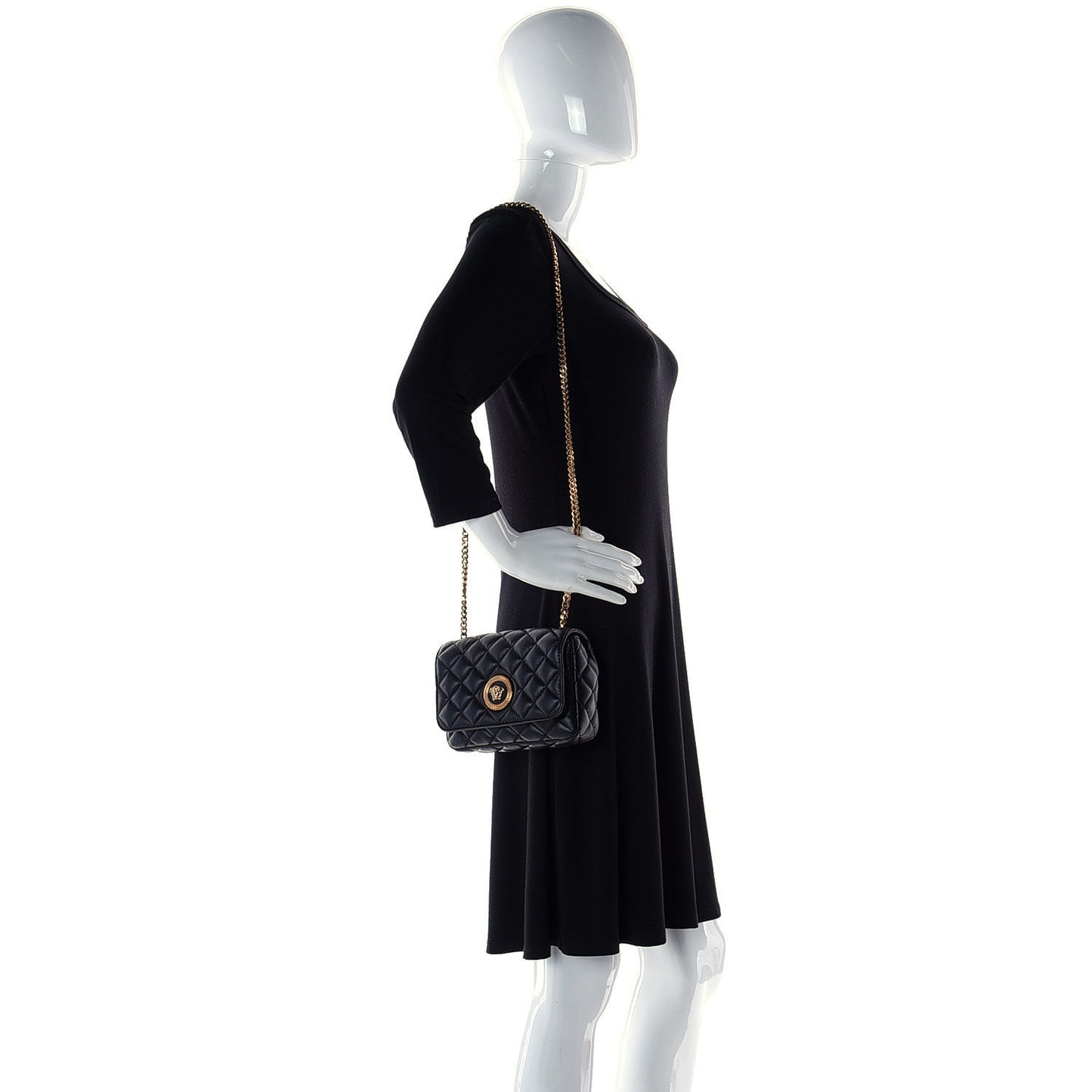 Versace Medusa Nappa Quilted Black Leather Chain Crossbody DBFI163S