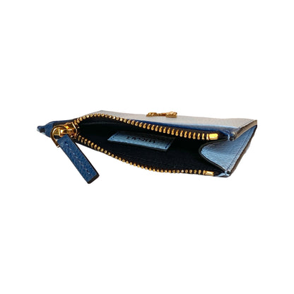 Versace Virtus Cardholder Case Wallet V Logo Light Blue Navy Leather